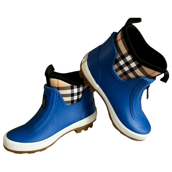 Auth BURBERRY Kids Vintage Nova Check Neoprene Royal Blue Rain Boots 34 - Picture 3 of 7